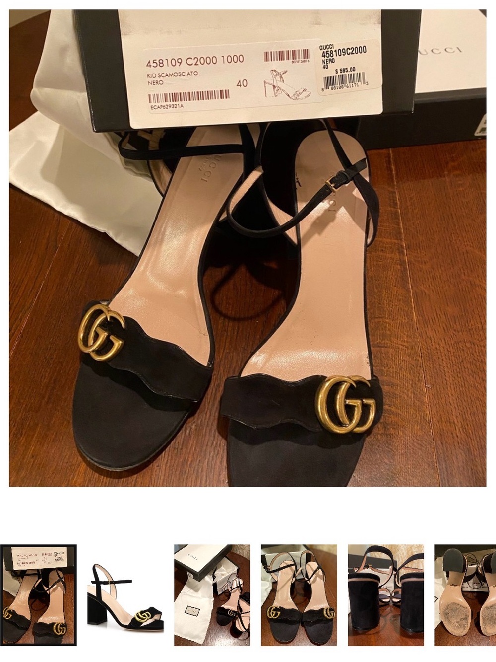 Gucci Marmont Double G black suede sandals